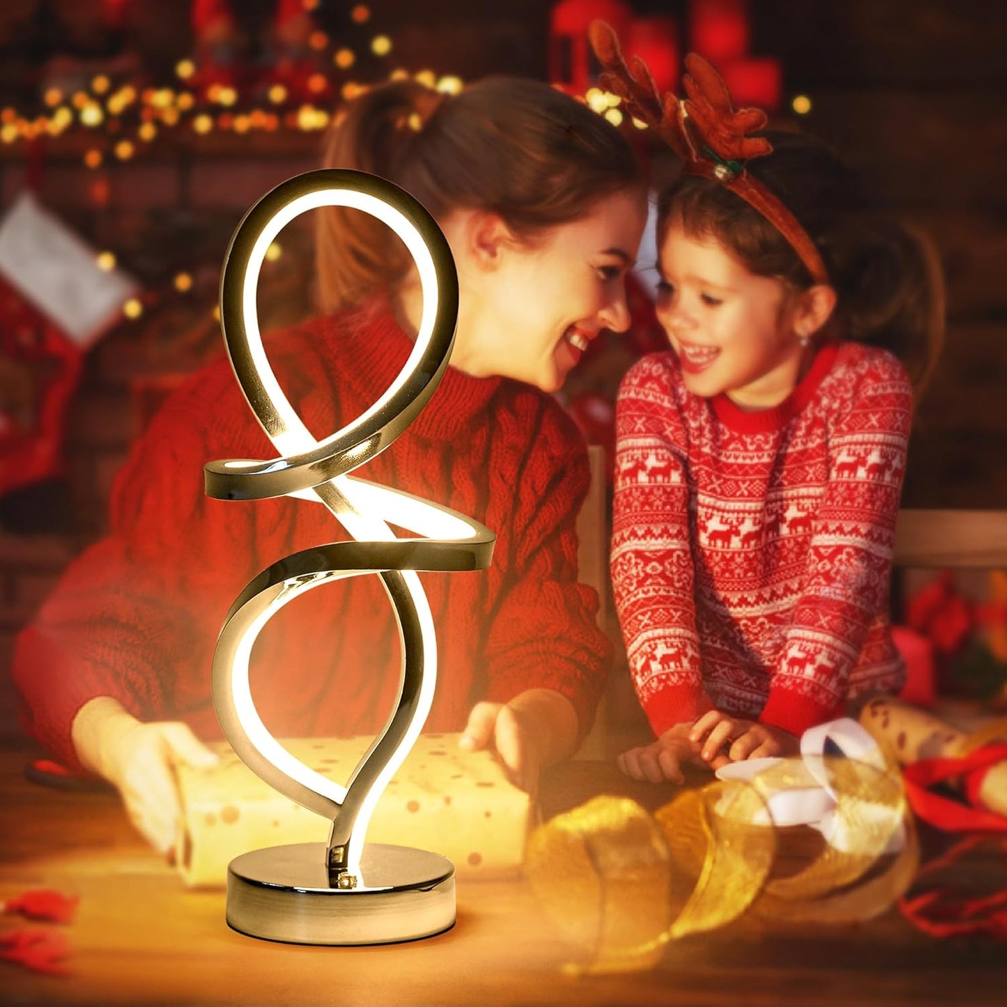 Mayful Modern RGB Table Lamp with LED Spiral Design, Silver Bedside Lamp & Nightstand Lamp, Touch Dimmable with 7 Colors & 10 Modes for Bedroom, Living Room, Home Office, 15W