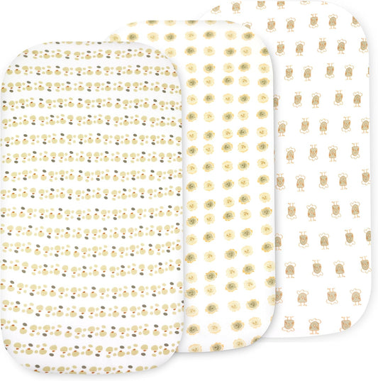 Bassinet Sheets for Baby Girl & Boy – 3-Pack Soft Fitted Bassinet Sheets, Organic Cotton, Breathable & Cozy, Fits 32x16x4 Inch Rectangle, Oval & Hourglass Mattresses, Lion Head