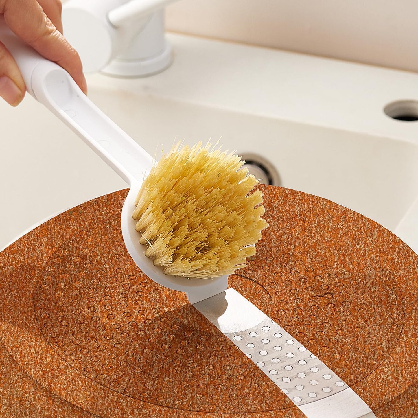 Kitchen Cleaning Brush(Natural Sisal Bristles),Pot Dish Brush Pots Comfortable Long Built-in Scraper Scrub Brush for Pans,Kitchen Sink Cleaning(Green
