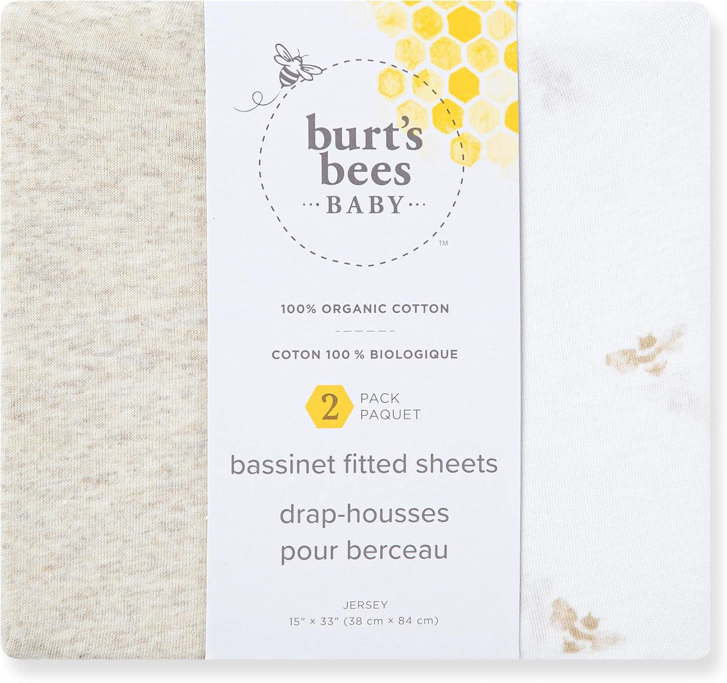 Bassinet Sheet, Infant Fitted BEESNUG Cover, 100% Organic Cotton, Soft Unisex Newborn Essentials for All Standard Oval or Rectangle Bassinet Bed Pads or Mattresses - 15 x 33 Inches