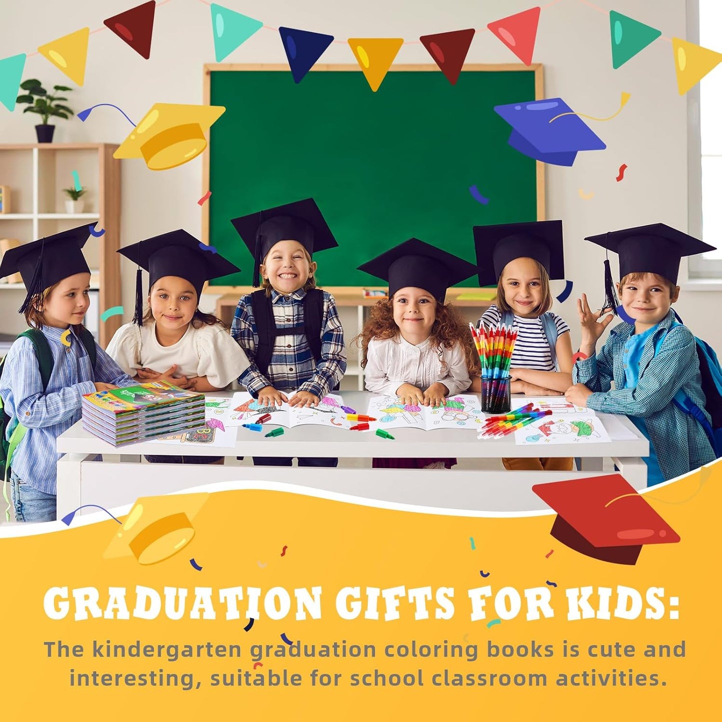 BenLouis 12 Kindergarten Graduation Mini Coloring Books Kids with 12 Stacking Crayons Preschool Classroom Party Favors Small Activity Books Bulk for Kids Student Grad Party Gift Goodie Bag Stuffers