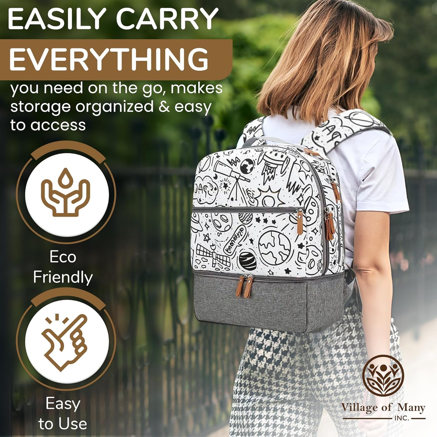 Village of Many Toddler Diaper Bag Backpack – Large Insulated Food/Milk Compartment, Lightweight, Waterproof, Padded Straps, Multi-Pocket, Easy-Clean & Durable – Ideal for Daycare & Travel