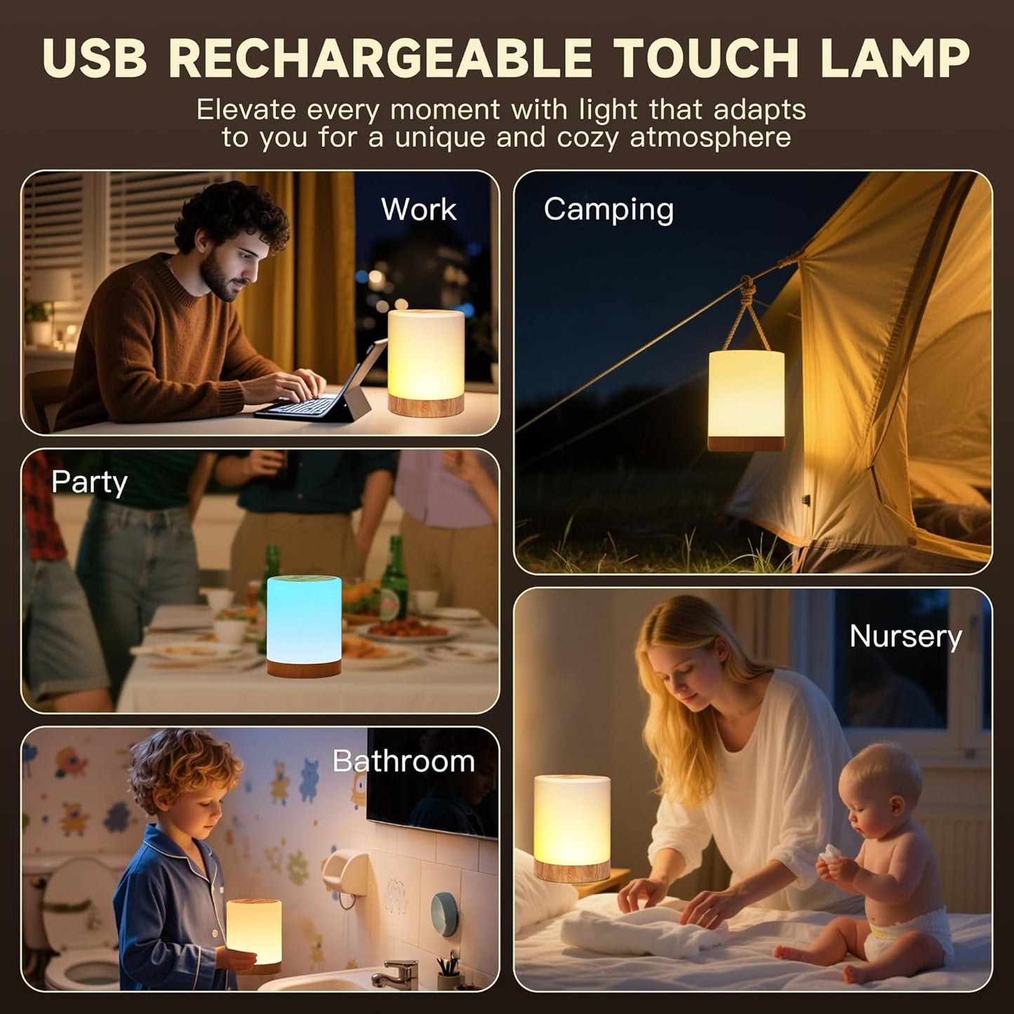 Night Light for Baby Nursery, 64 Colors Changing Touch Dimmable Night Lamp for Kids, Rechargeable Nursery Light with Timer, Portable Baby Night Light for Breastfeeding