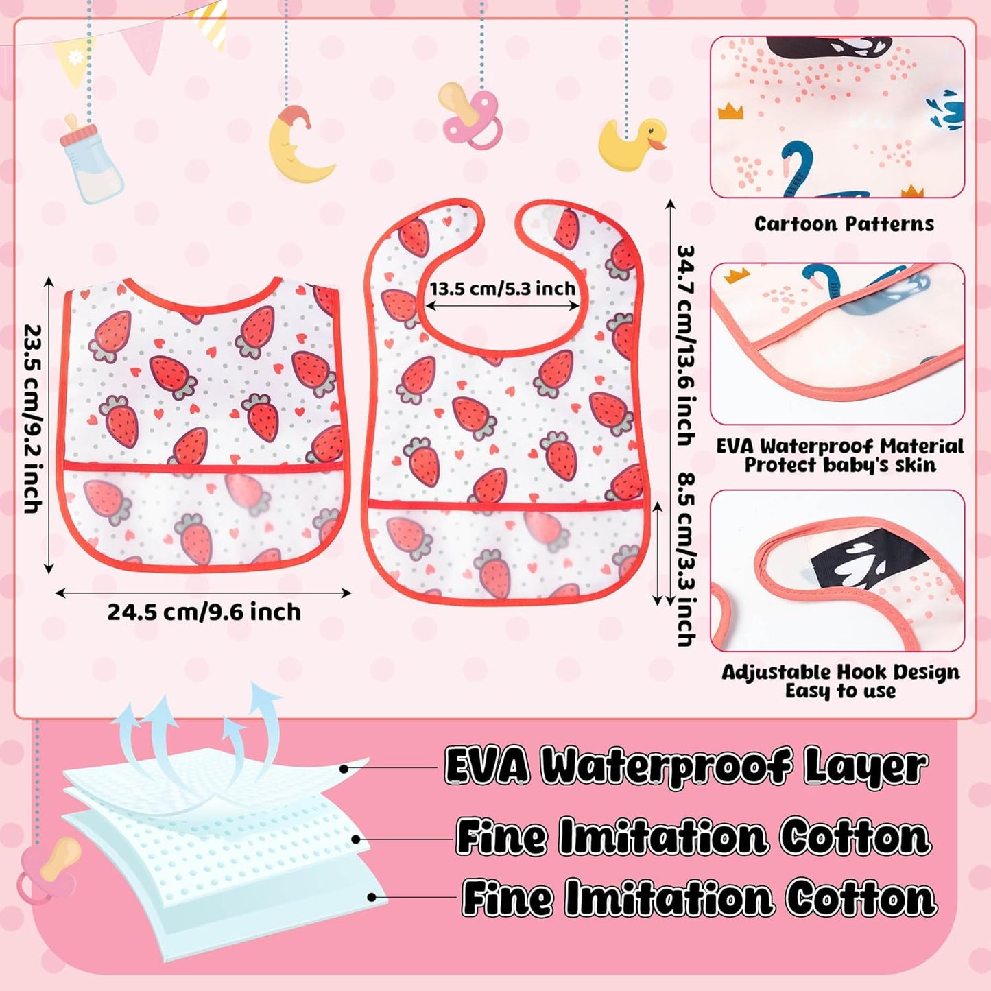 26Pcs Baby Feeding Bibs with Crumb Catcher Pocket Waterproof Sleeveless Teething Plastic Food Bib Set Adjustable Toddler Infant Keepsake Gift for Baby Shower, 6-24 Months