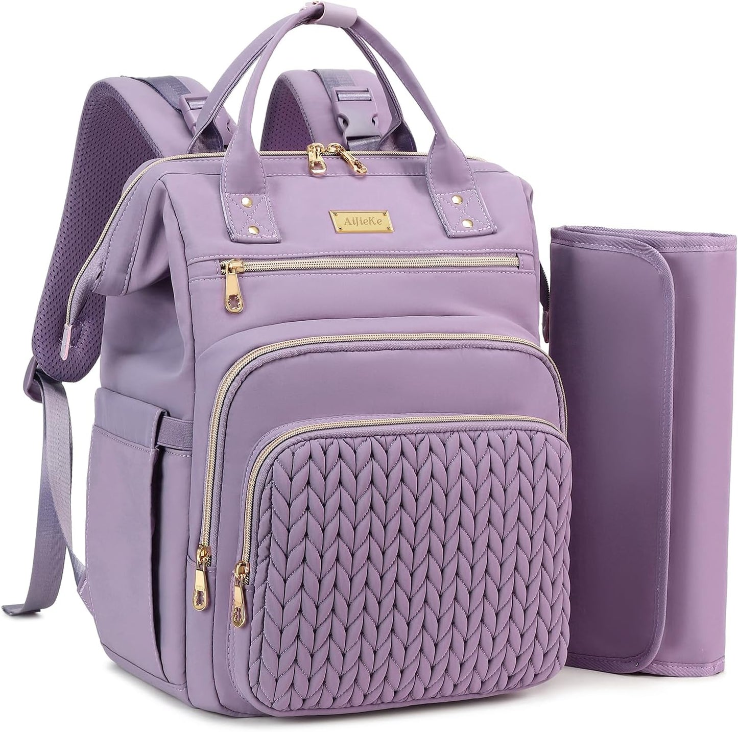 AIJIEKE Diaper Bag, Large Wide-Open Baby Diaper Backpack, Multi-functional Baby Travel Tote Bag, Diaper Bag with Changing Pad, Diaper Bags for Mom & Maternity (Purple)
