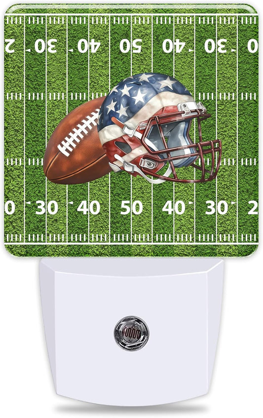 American Football Field Night Light Plug into Wall with Dusk to Dawn Light Sensors Helmet Football Night Light LED Lamp for Bedroom Hallway Home Wall Decor Nightlight for Girls Boys Men Women