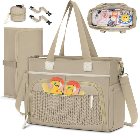 RAINSMORE Diaper Bag Tote, Large Diaper Baby Bag Waterproof Multifunctional Diaper Bag with Pacifier Case & Changing Pad