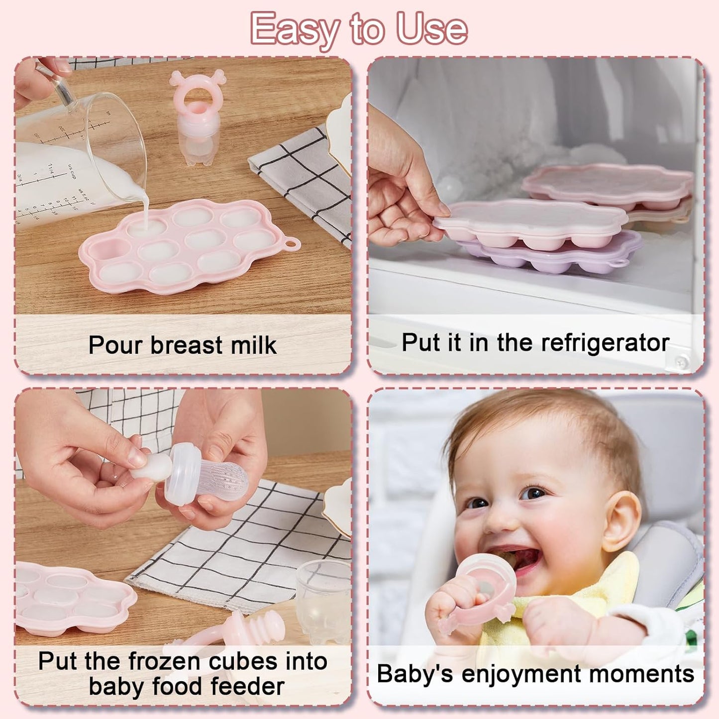 KingKam Baby Breastmilk Popsicle Molds & Baby Fruit Feeder (2 Pack), Baby Food Freezer Tray Storage Containers, Silicone Pacifier Feeder and Teether