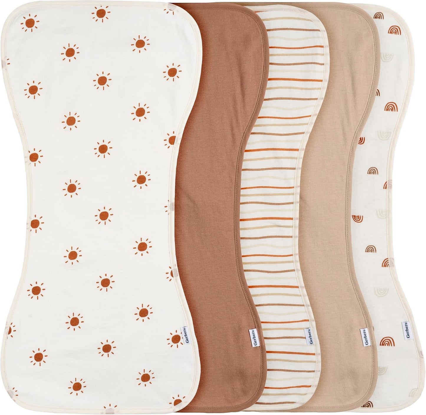 Gerber Baby Unisex Burp Cloths 5-Pack, Rust Tan, Size 10.5" x 21"