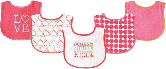 Luvable Friends Baby Cotton Terry Drooler Bibs with PEVA Back, Transportation, One Size
