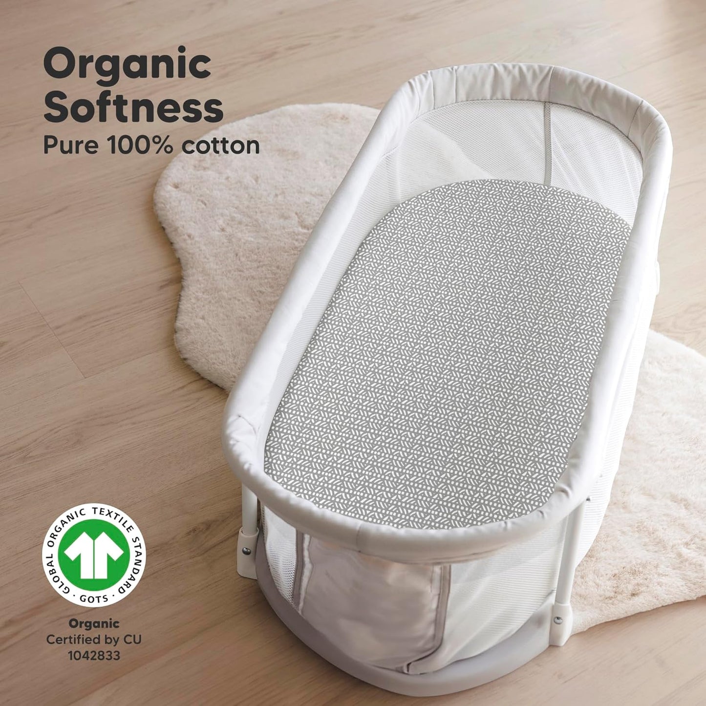 2-Pack Organic Bassinet Sheets for Girls, Boys - 100% Cotton Bassinet Mattress Sheets Compatible with Halo Bassinest Swivel Sleeper, Graco, Baby Delight, Chicco, Unisex Fitted Bassinet Sheets (Nordic)