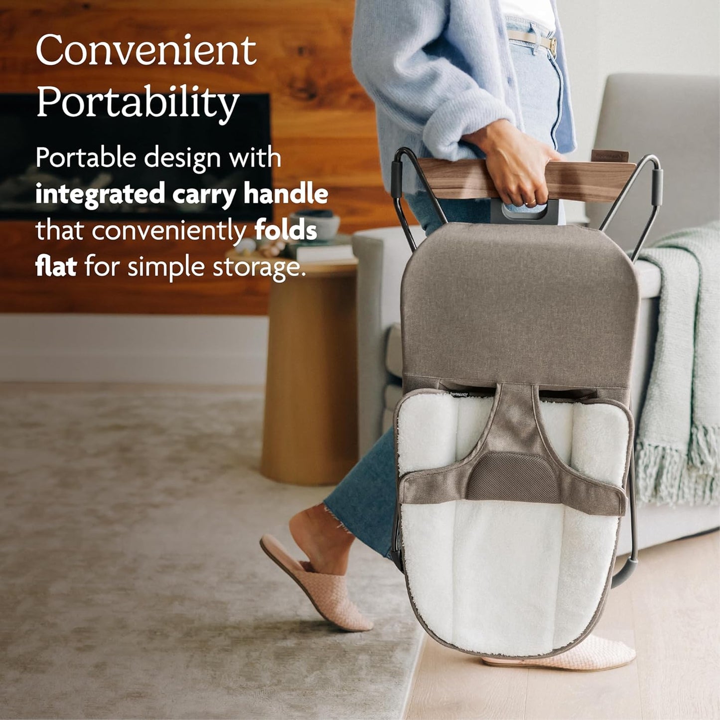 UPPAbaby Mira Bouncer/Portable 2-in-1 Bouncer + Seat Grows With Your Baby/GREENGuard® Gold, JPMA + FSC® certified/Cozy Seat Liner + Storage Bag Included/Charlie (Sand Mélange/Black Chrome/Walnut Wood)