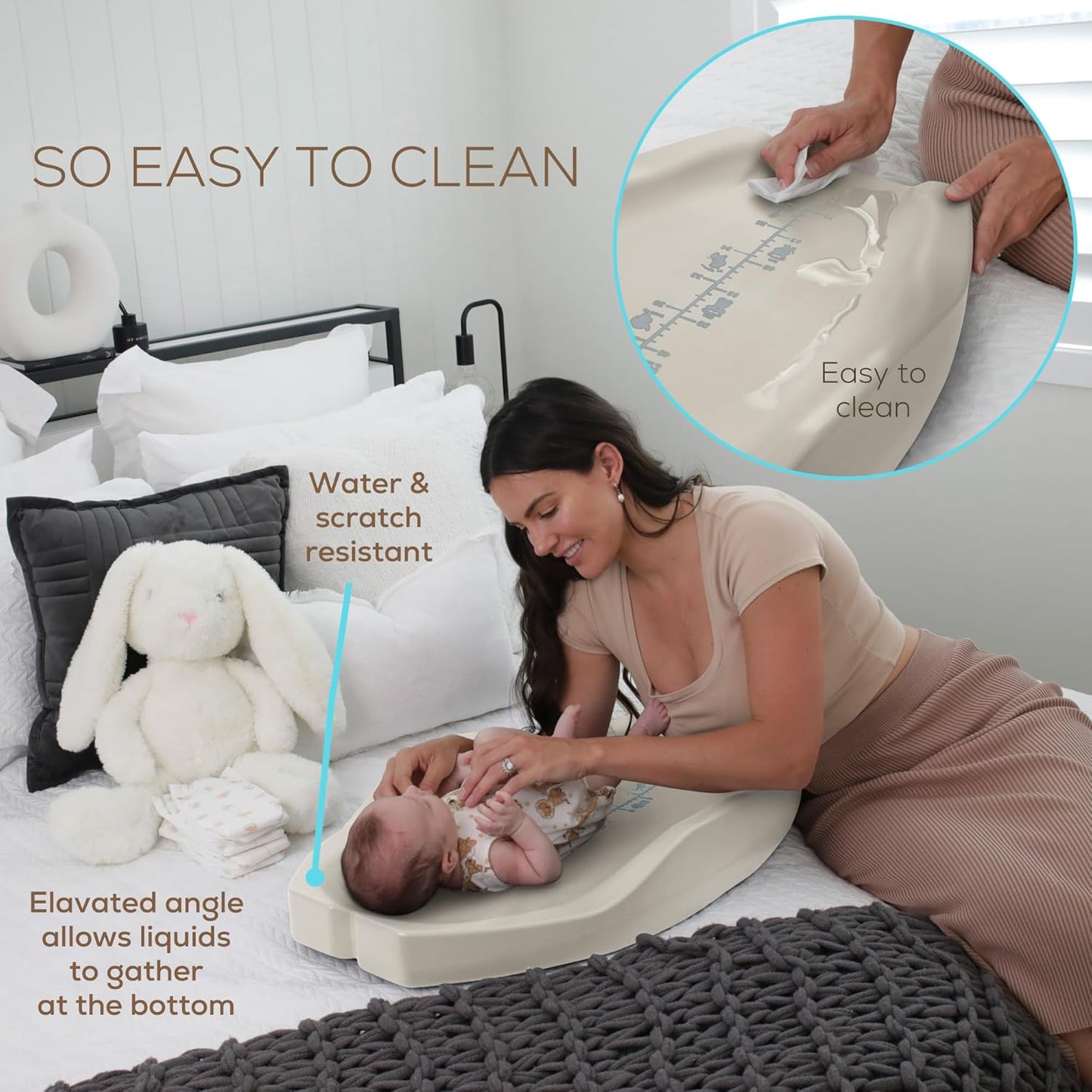 Apricity Baby Diaper Changing Pad – Waterproof Wipe-Clean Foam Changing Mat with Raised Sides, Non-Slip Base & Portable Design, Extra-Large 31.5” × 19.7” for Newborn to Toddler (Beige)