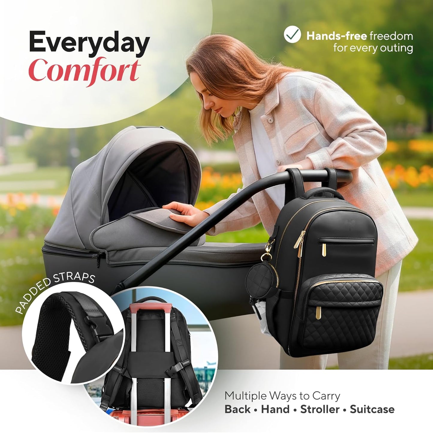 Award-Winning 3-SET Premium Leather Diaper Bag Backpack – Stylish, Durable, Waterproof Vegan Leather with PEVA Changing Pad & Baby Headrest, Travel-Friendly, Organized for Busy Parents