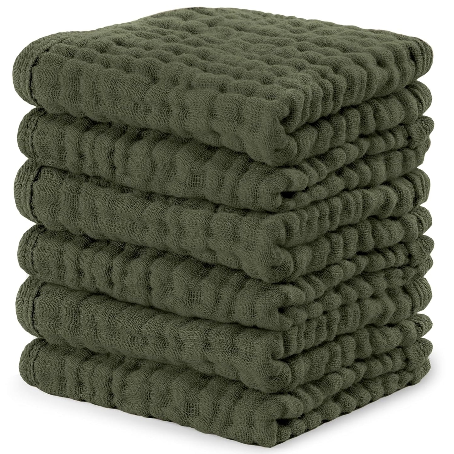 Comfy Cubs Muslin Baby Washcloths 6 Pack - Soft 6-Layer Cotton Wash Cloths for Sensitive Skin - 10"x10" Large, Gentle, Absorbent Infant Essentials for Newborn and Toddlers - Kelp