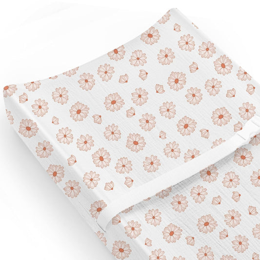 Changing Pad Cover for Baby Girls Boys, Muslin Changing Table Pad Covers with Boho Style, Neutral Color Soft and Breathable (Flower-A)