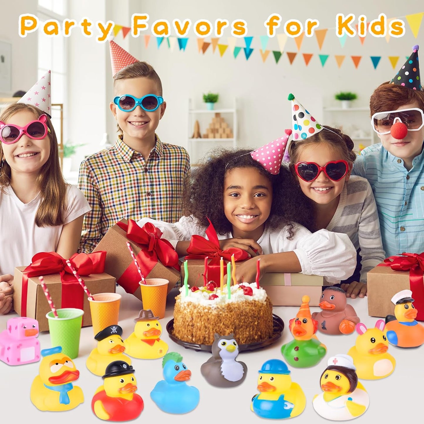 55 Packs Rubber Ducks in Bulk Assortment Jeep Ducks for Ducking, Small Rubber Duckies for Toddler Baby Bath Toys Floater Duck Bath Pool Toys Kids Party Favors with Mesh Carry Bag