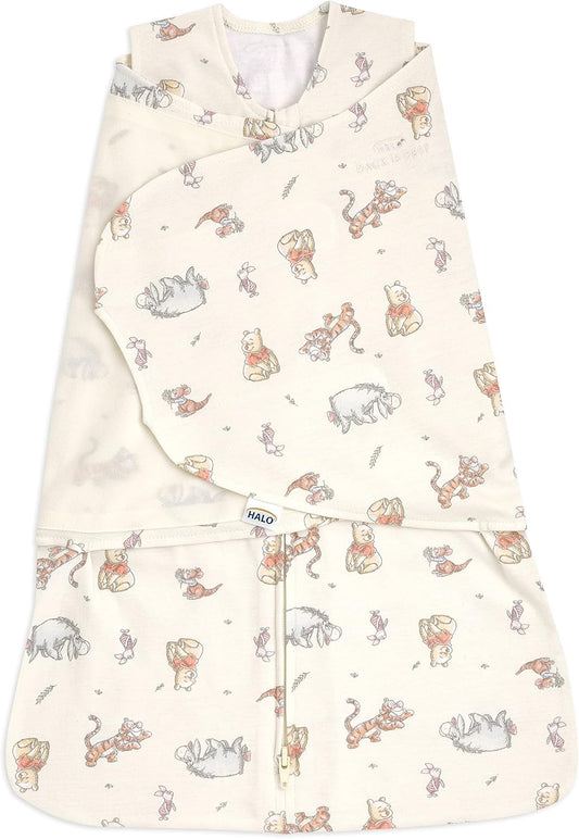 HALO Disney Baby 100% Cotton Sleepsack Swaddle, 3-Way Adjustable Wearable Blanket, TOG 1.5, Winnie Frolic, Newborn, 0-3 Months