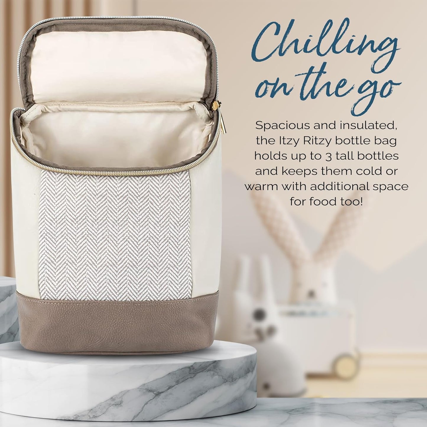 Itzy Ritzy Insulated Bottle Bag – Keeps Bottles Warm or Cool - Holds 3 Bottles & Features Interior Pocket for Ice Pack (Not Included), Vanilla Latte