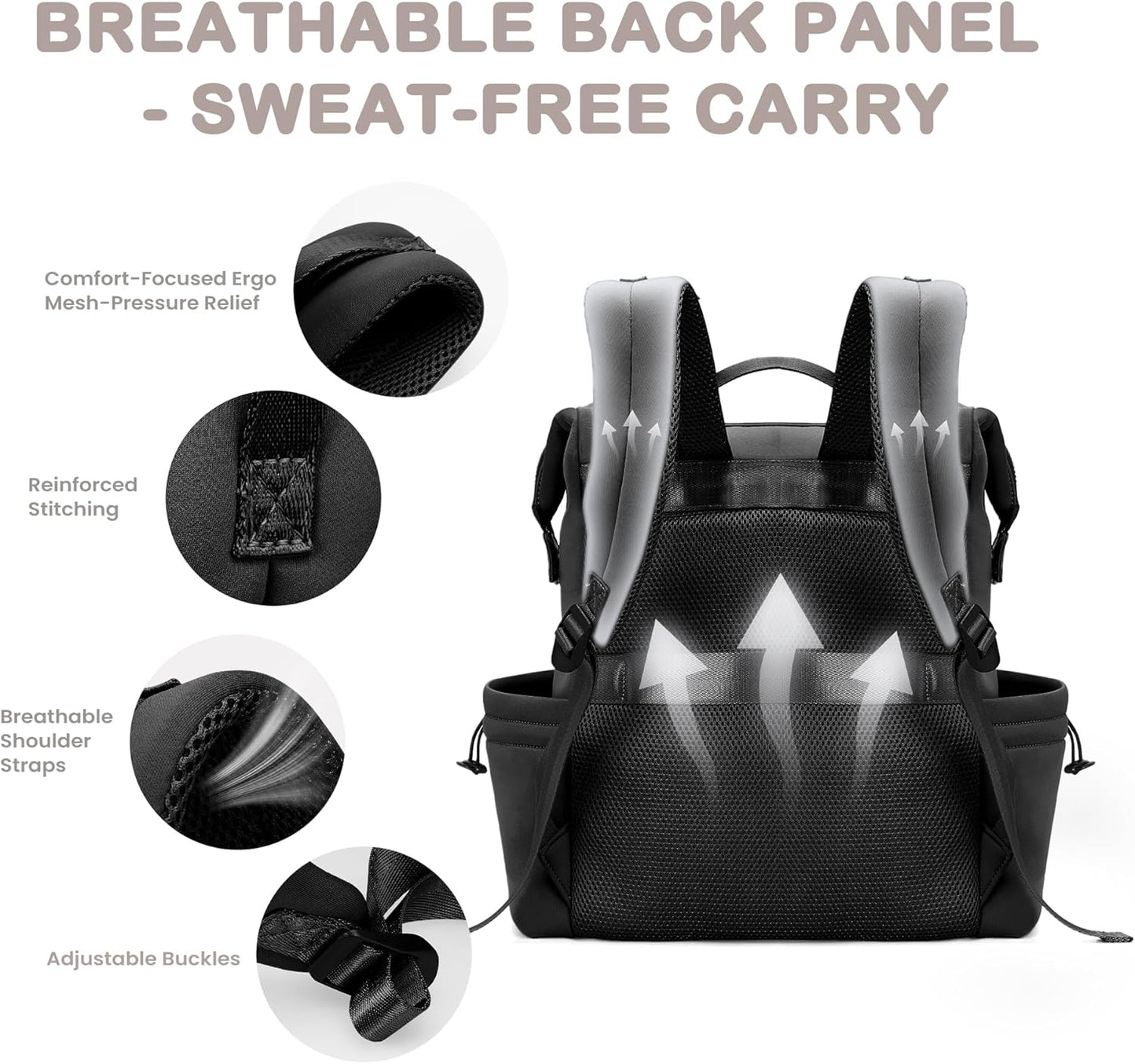 VONAL Neoprene Diaper Bag Backpack with Changing Pad, 33L Large Capacity Neoprene Backpack Baby Diaper Bag with Insulated Pockets, Travel Diaper Backpack Baby with 12 Pockets for Mom & Dad, Black