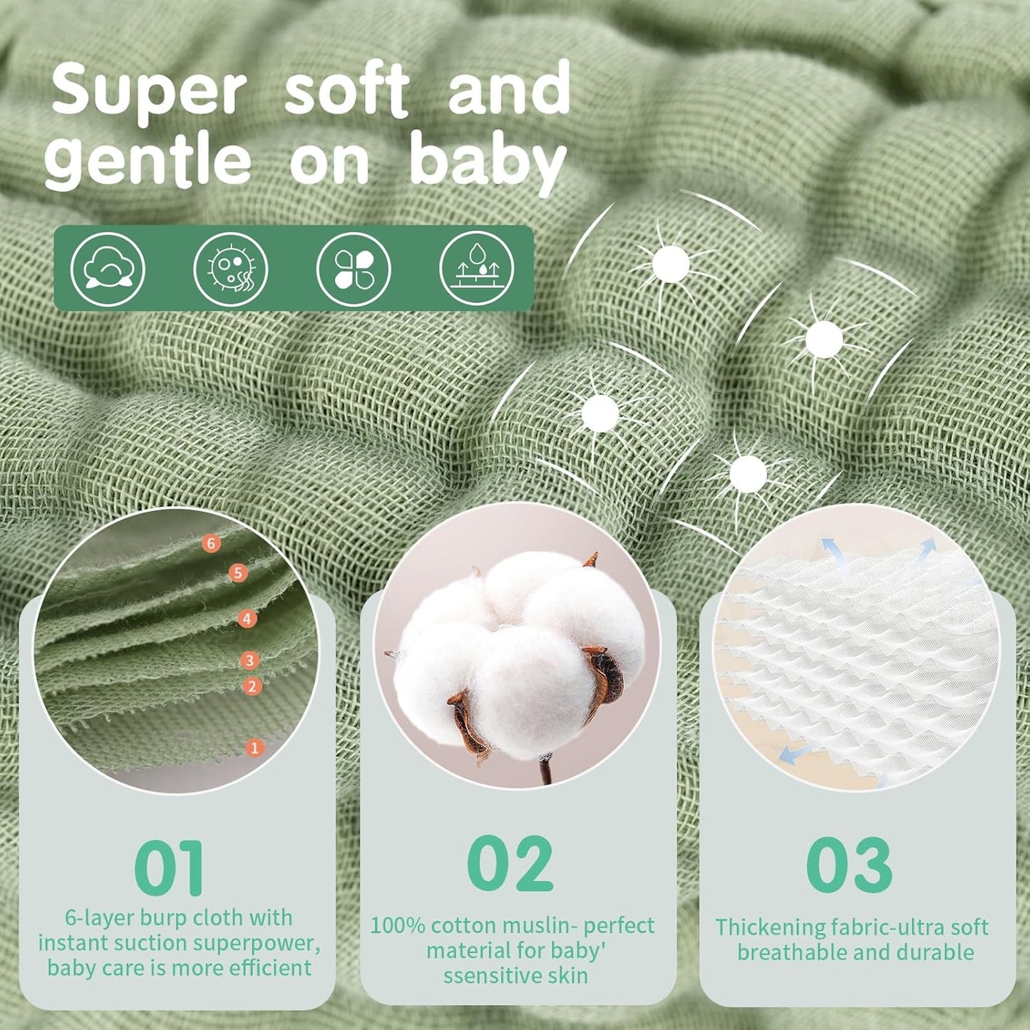 Muslin Burp Cloths Sets Newborn Baby Boy Essentials Must Haves 100% Cotton 10 Pack 22" X 10",6-Layer Baby Bibs & Burp Cloths for Baby Drool and Messes - Soft, Safe & Gentle for Boys & Girls Multi