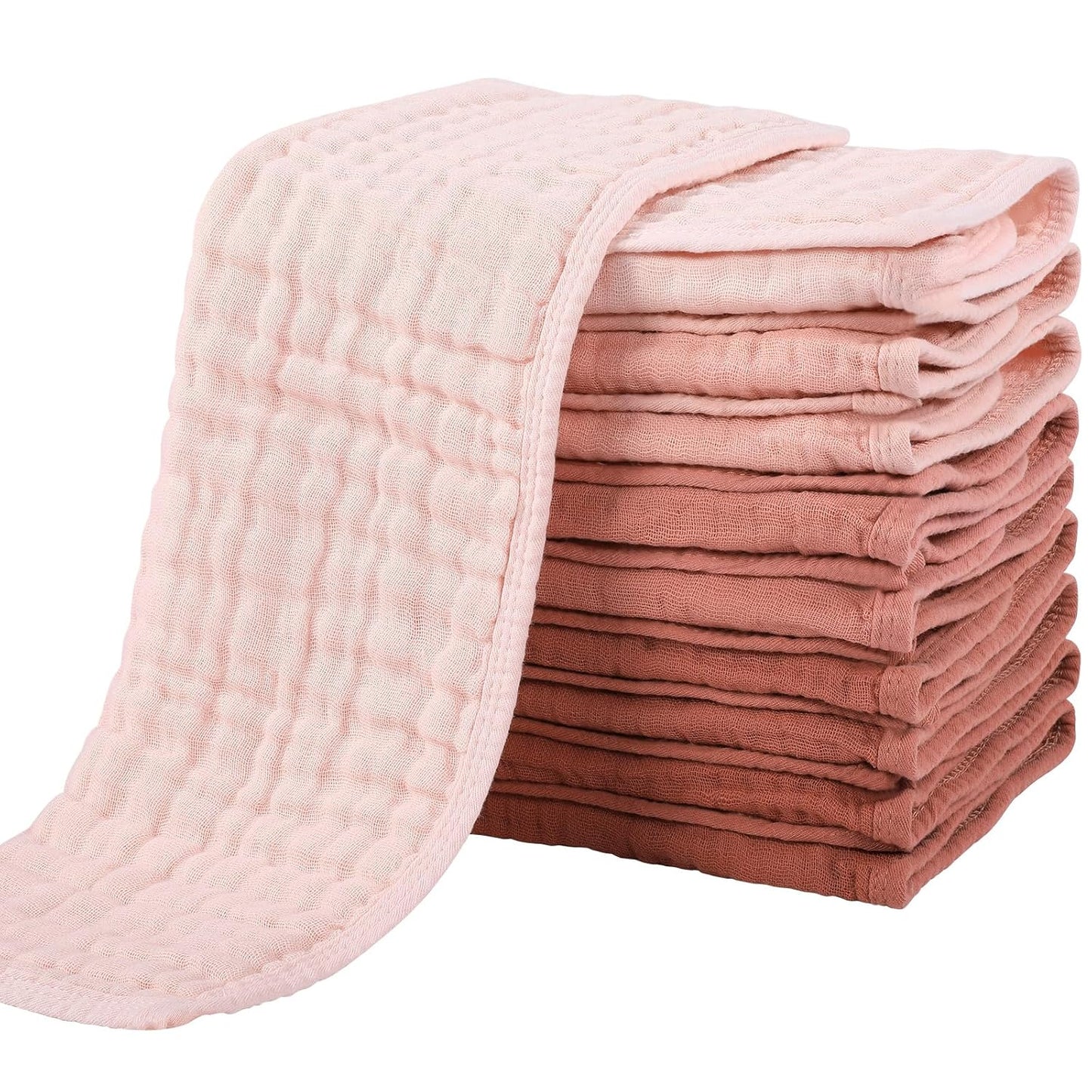 Yoofoss Muslin Burp Cloths for Baby 10 Pack 100% Cotton Baby Washcloths for Boys Girls Large 20''X10'' Super Soft and Absorbent Gradient Pink