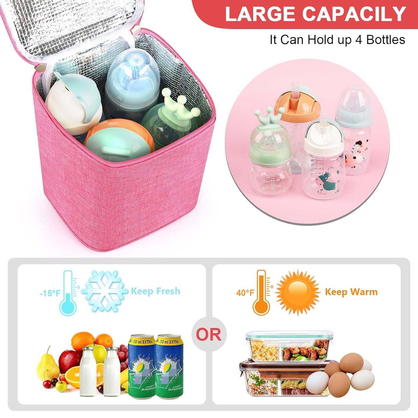 Accmor Breastmilk Cooler Bag, Baby Bottle Cooler Bags, Insulated Tote Bags On The Go, Fits 4 Large 8oz Bottles, for Nursing Mom Daycare Travel
