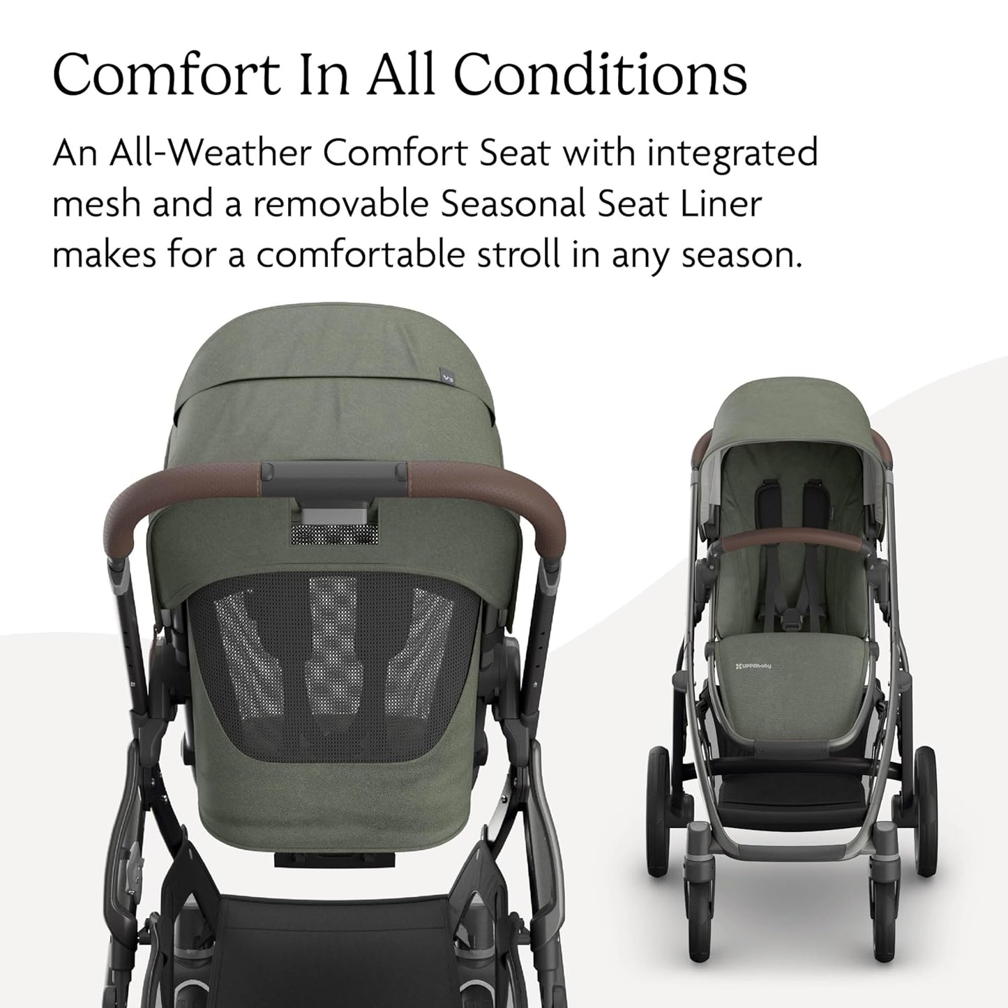 UPPAbaby Vista V3 Stroller - Full-Size Single-to-Double Stroller System - Toddler Seat, Bug Shield, Rain Shield, and Storage Bag Included - Evelyn (Meadow Green/Graphite Frame/Chestnut Leather)