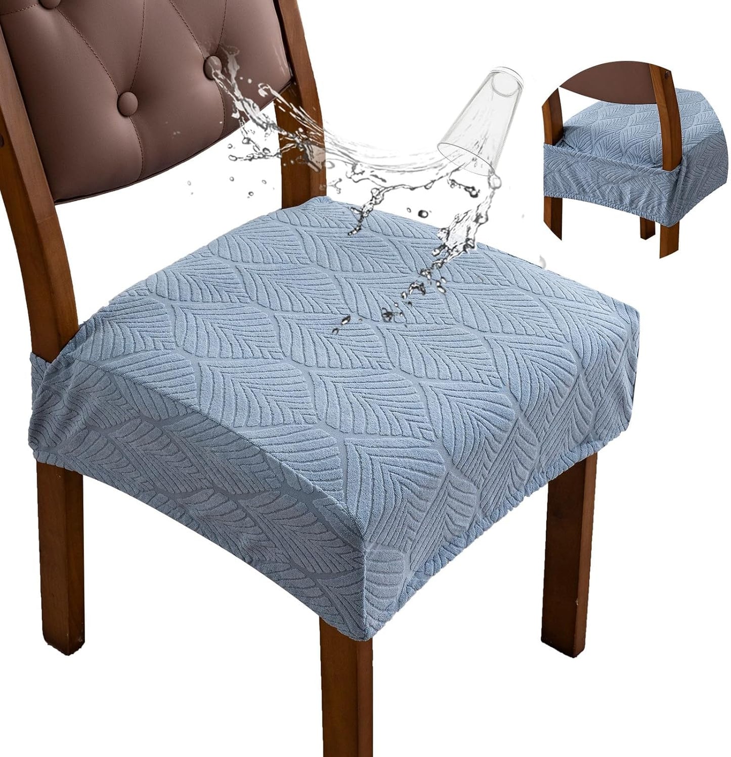 Removable Washable Dining Chair Seat Covers Set of 2,Stretch Jacquard Chair Seat Cushion Protector Slipcovers, Rear Covers