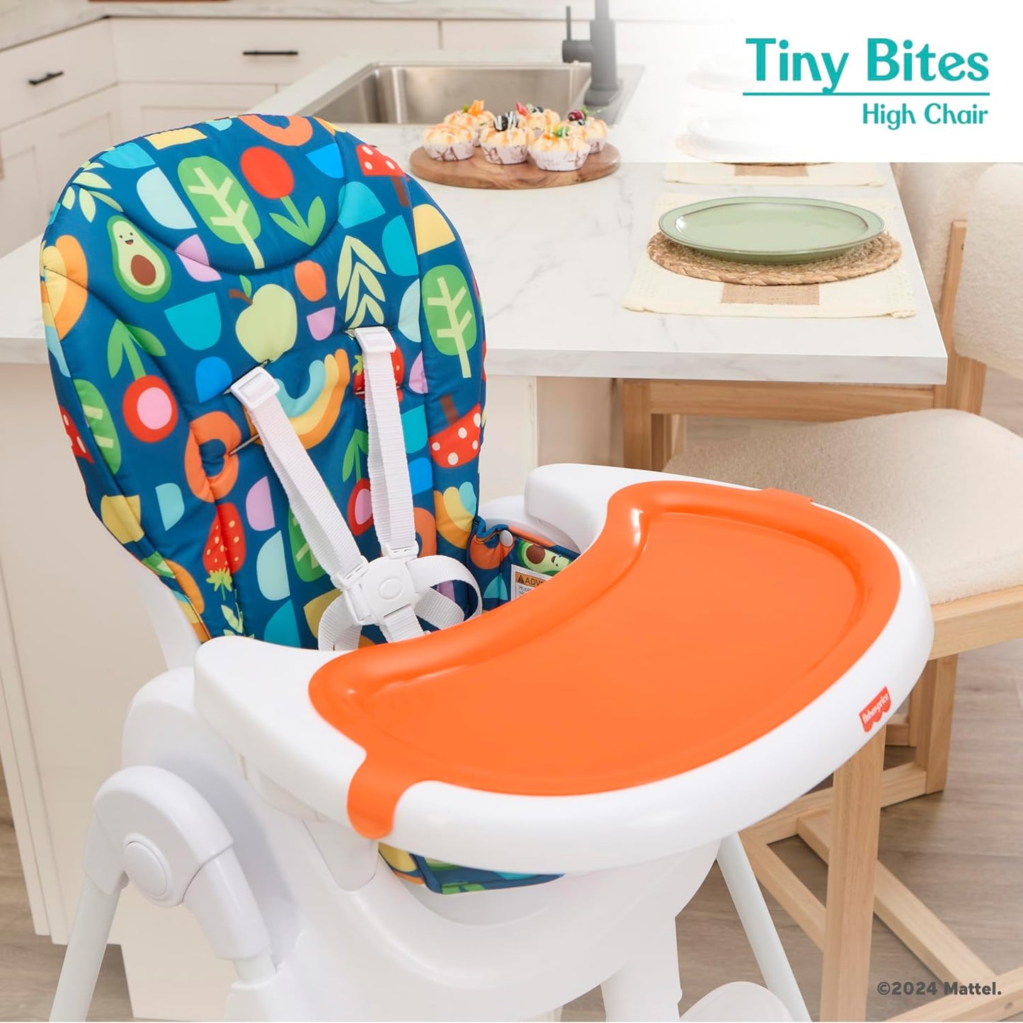 Fisher Price Tiny Bites Baby & Toddler Highchair – Rainbow Sherbert, One-Click Folding, 7 Adjustable Height Levels, 2 Recline Positions, Removable Dishwasher-Safe Tray, Lightweight, Space-Saving