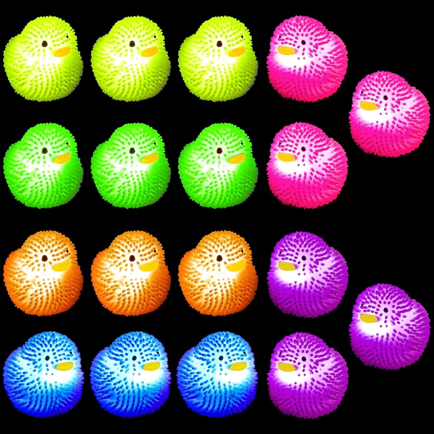 18Pcs LED Light Up Rubber Duck,Puffer Ball Flashing Bath Ducks,Glow Toy Mardi Gras Rubber Ducks Cute Ducklings are Suitable for Birthday Party Gift,Summer Beach Activities,Classroom Prizes,Bath Toy