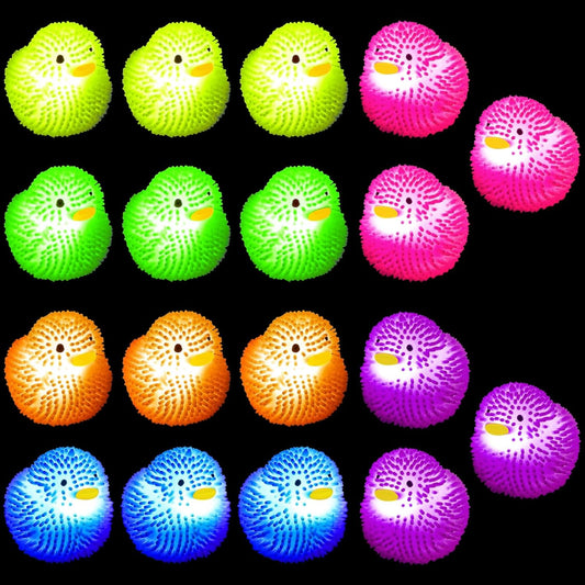 18Pcs LED Light Up Rubber Duck,Puffer Ball Flashing Bath Ducks,Glow Toy Mardi Gras Rubber Ducks Cute Ducklings are Suitable for Birthday Party Gift,Summer Beach Activities,Classroom Prizes,Bath Toy