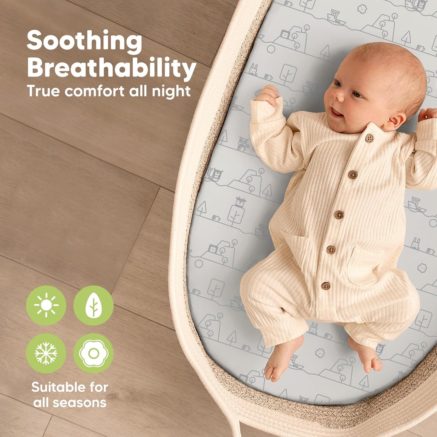 2-Pack Organic Bassinet Sheets for Girls, Boys - 100% Cotton Bassinet Mattress Sheets Compatible with Halo Bassinest Swivel Sleeper, Graco, Baby Delight,Chicco,Unisex Fitted Bassinet Sheets (KeaPixel)