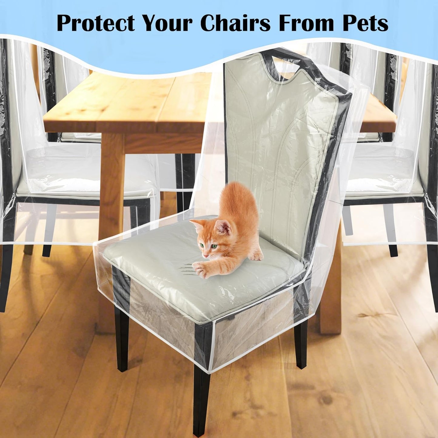 Dining Chair Covers, Waterproof Kitchen Chair Protectors,Clear Plastic Seat Chair Protector,Keep Your Chair Away from Water Dust Stain and Pet Claws W/21 x D/18(Fits 16-23",6 Pack)