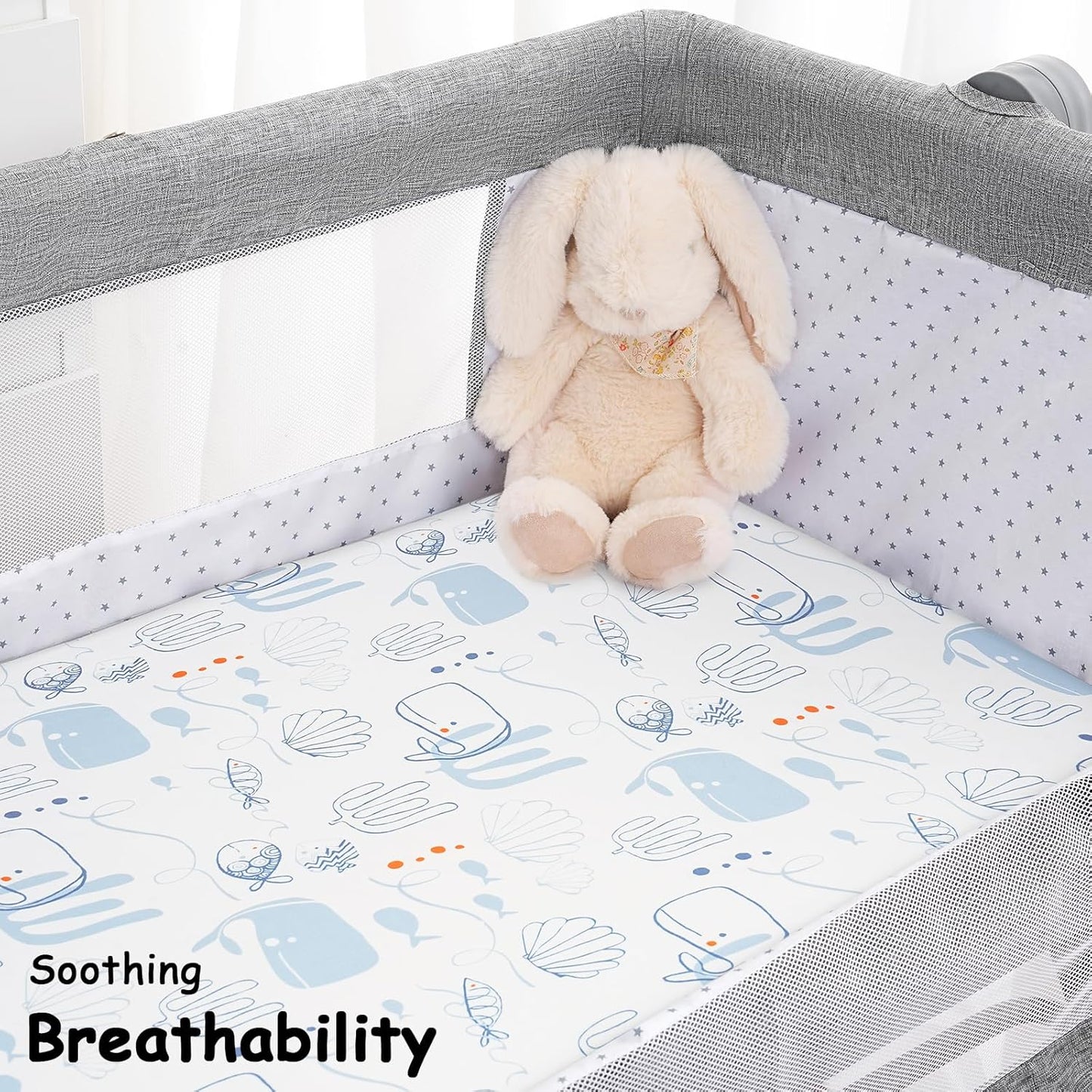 Yoofoss Bassinet Sheets for Baby,3-Pack Fitted Bassinet Sheets Set Compatible with Halo Bassinest Swivel Sleeper,Baby Delight,Angelbliss,Soft Breathable Bassinet Mattress Sheets (Blue+Seahorse)