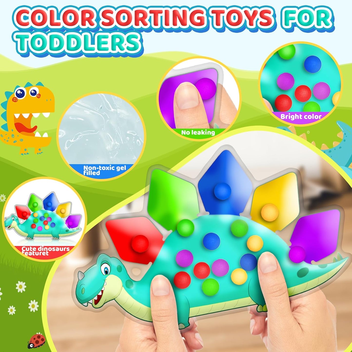 Christmas Stocking Stuffer Gift for Toddler Grandkid Dinosaur Color Sorting Sensory Toy Fine Motor Game Roadtrip Travel Essential Autism Dementia Fidget Preschool Classroom Activities for Kid Aged 3-5