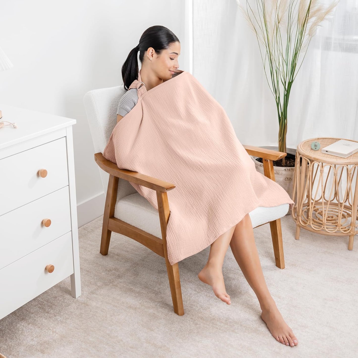 Comfy Cubs Muslin Nursing Cover, Pack of 1, 100% Muslin Breastfeeding Cover - Soft & Breathable Baby Nursing Scarf with Adjustable Neck Strap - Portable, Lightweight & Privacy Coverage - Blush