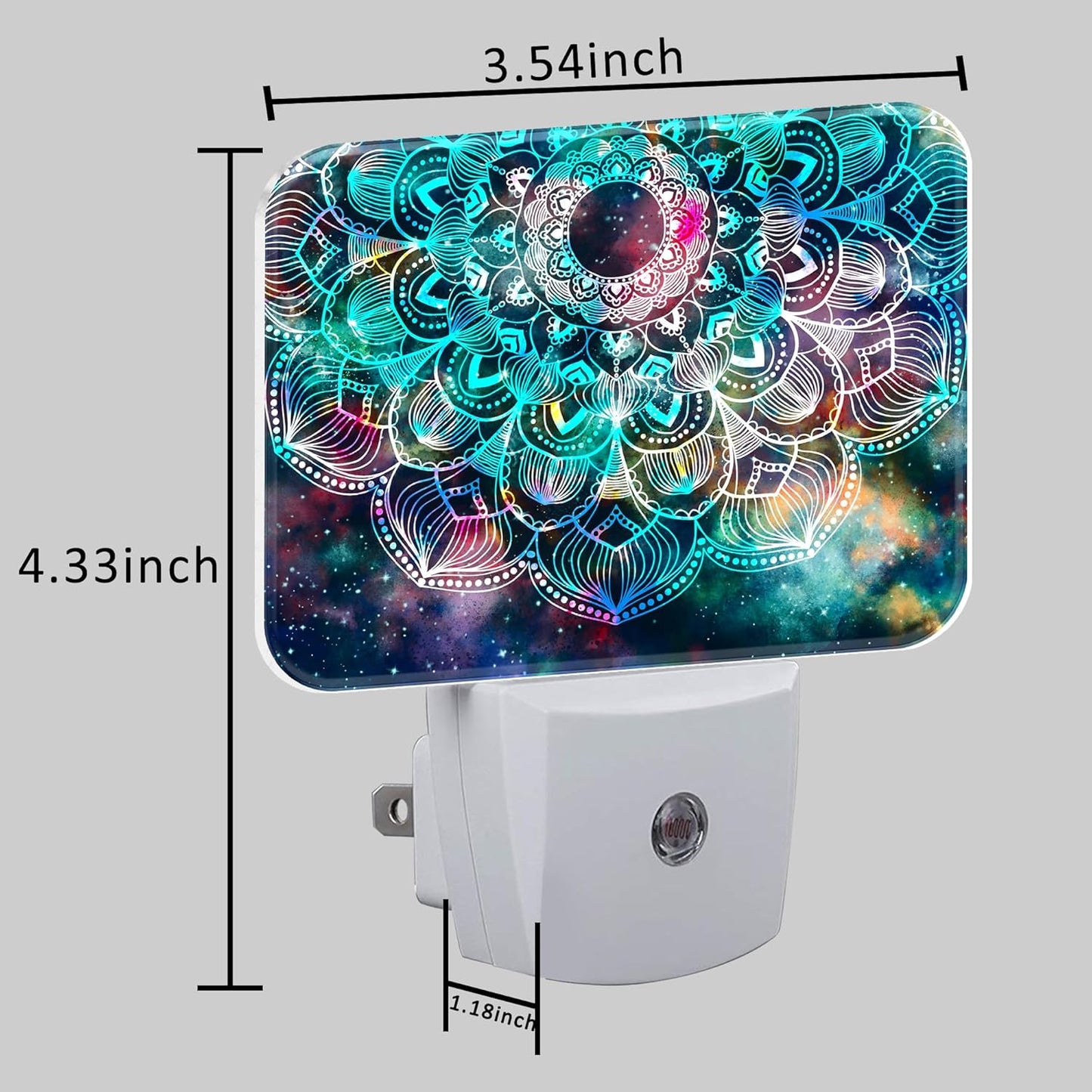 Abstract Mandala Flowers Plug in Night Lights, Colorful Galaxy Mandala Nightlight Plug Into Wall Dusk to Dawn Sensor for Kid Girls Boys Women Men Room, Hallway, Kitchen, Bathroom, Stairs Decor
