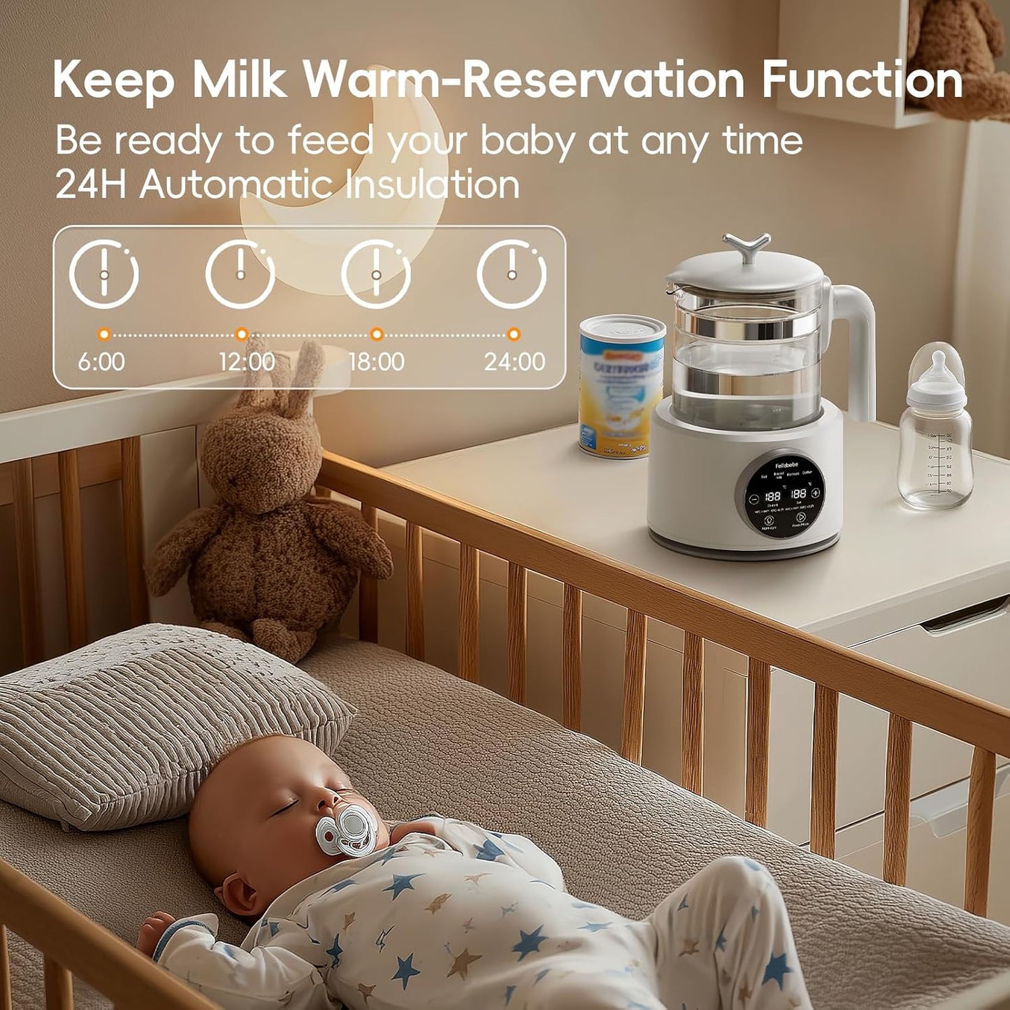 Baby Bottle Warmer, Baby Milk Warmer Glass Electric Kettle Boil, Formula Maker with Night Light, Accurate Temperature Control for Formula, Water Warmer instantly Low Noise Breastmilk,Boil Coffee,Tea