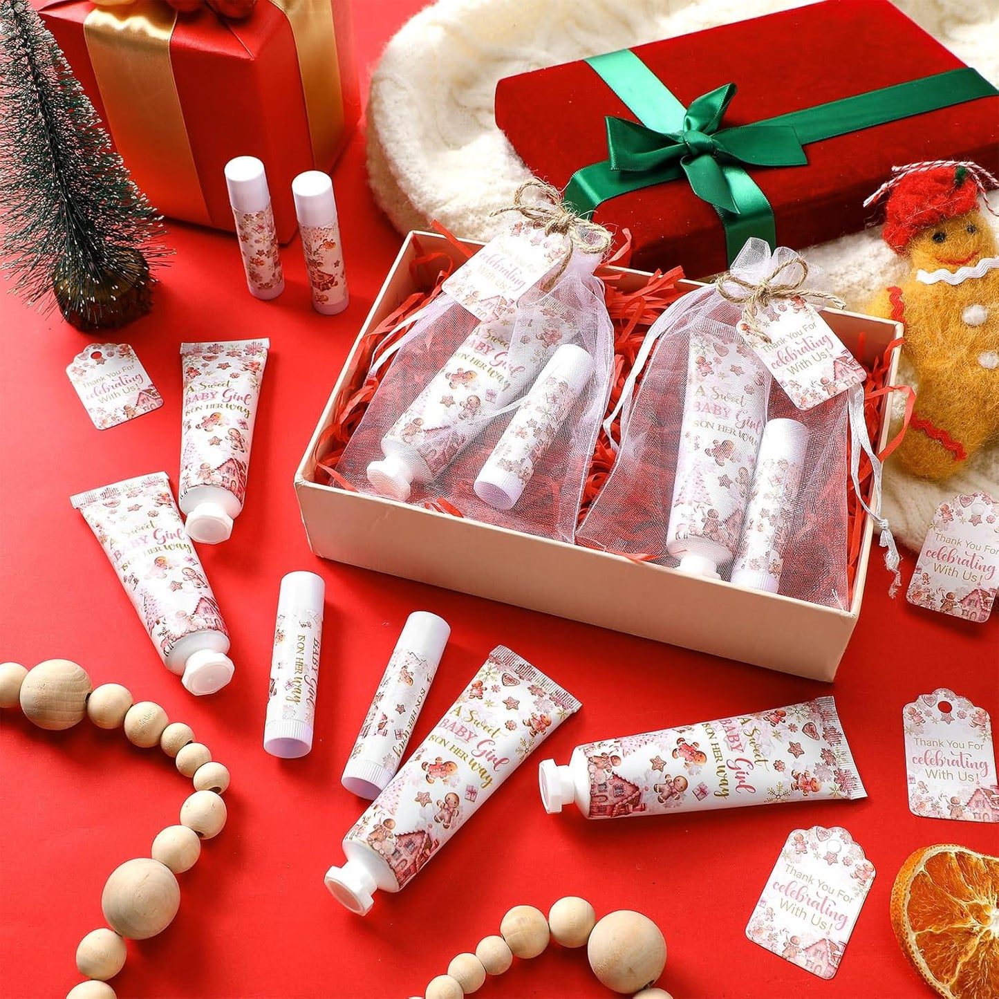 24 Sets Christmas Gingerbread Baby Shower Hand Cream and Lip Balm Gift Christmas Baby Shower Party Favors Travel Size Hand Lotion and Lip Balm Bulk Wedding Bridal Party Supplies for Guest