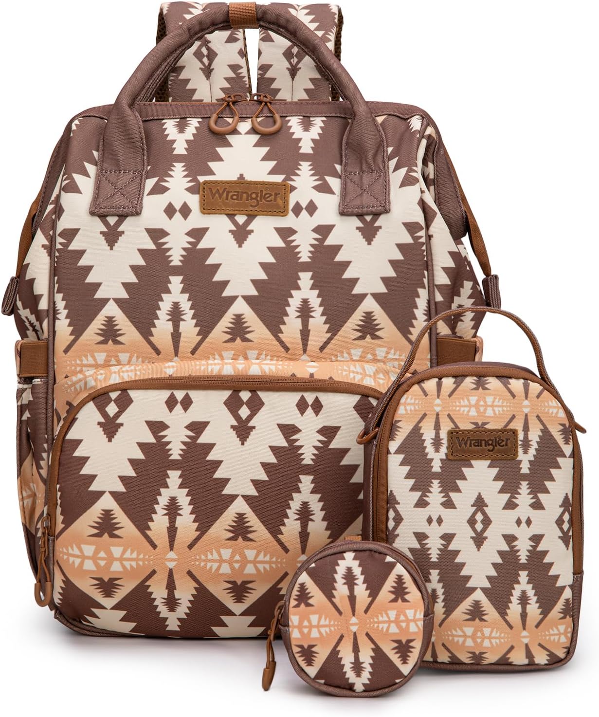 Montana West Wrangler Callie Diaper Bag Backpack with Pacifier Case, Crossbody Bottle Bag and Stroller Straps Western Pattern Multifunction Baby Travel Bag Set WG2215-9110BR