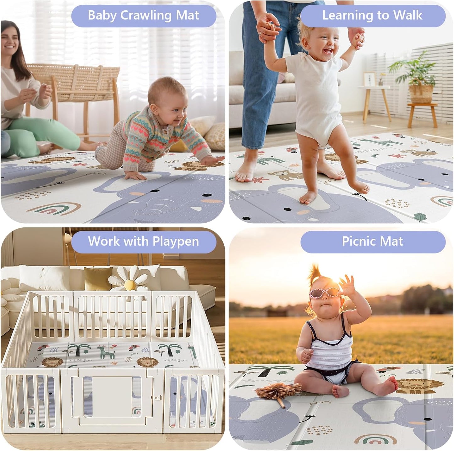 79x71 Extra Large Baby Play Mat for Floor, Foldable Foam Playmat for Babies 0-12 Months & Kids, Non-Toxic Waterproof Baby Mat for Floor, Thick Playpen Mat for Tummy Time Crawling