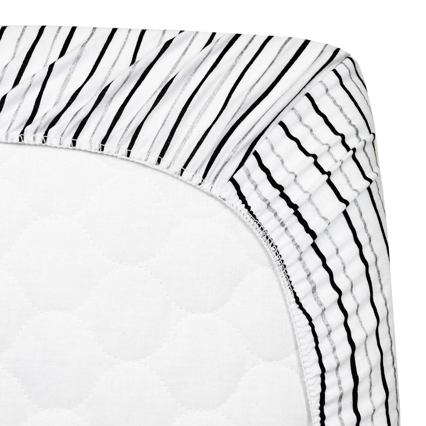 American Baby Company Printed 100% Cotton Knit Fitted Contoured Changing Table Pad Cover - Compatible with Mika Micky Bassinet, Silver Black Stripe, for Boys and Girls