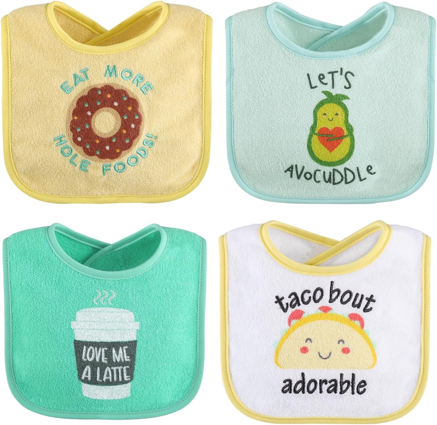 The Peanutshell Baby Boy or Girl Terry Bibs Set of 8-100% Cotton, Soft, Absorbent Baby Bibs, Unisex Toddler Boy or Girl Set, Newborn & Infant - Han-Gry