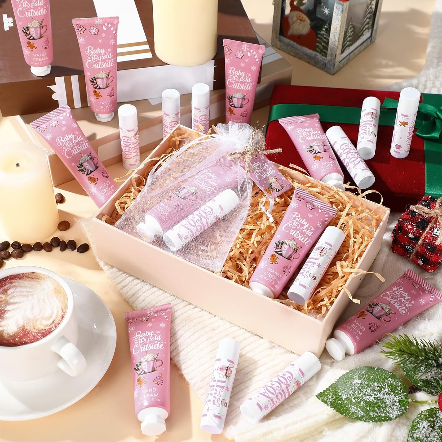 24 Sets Baby It's Cold Outside Baby Shower Hand Creams and Pink Hot Cocoa Lip Balms Gift Sets Winter Wonderland Christmas Party Favors Travel Size Hot Cocoa Bridal Shower Party Supplies for Guests