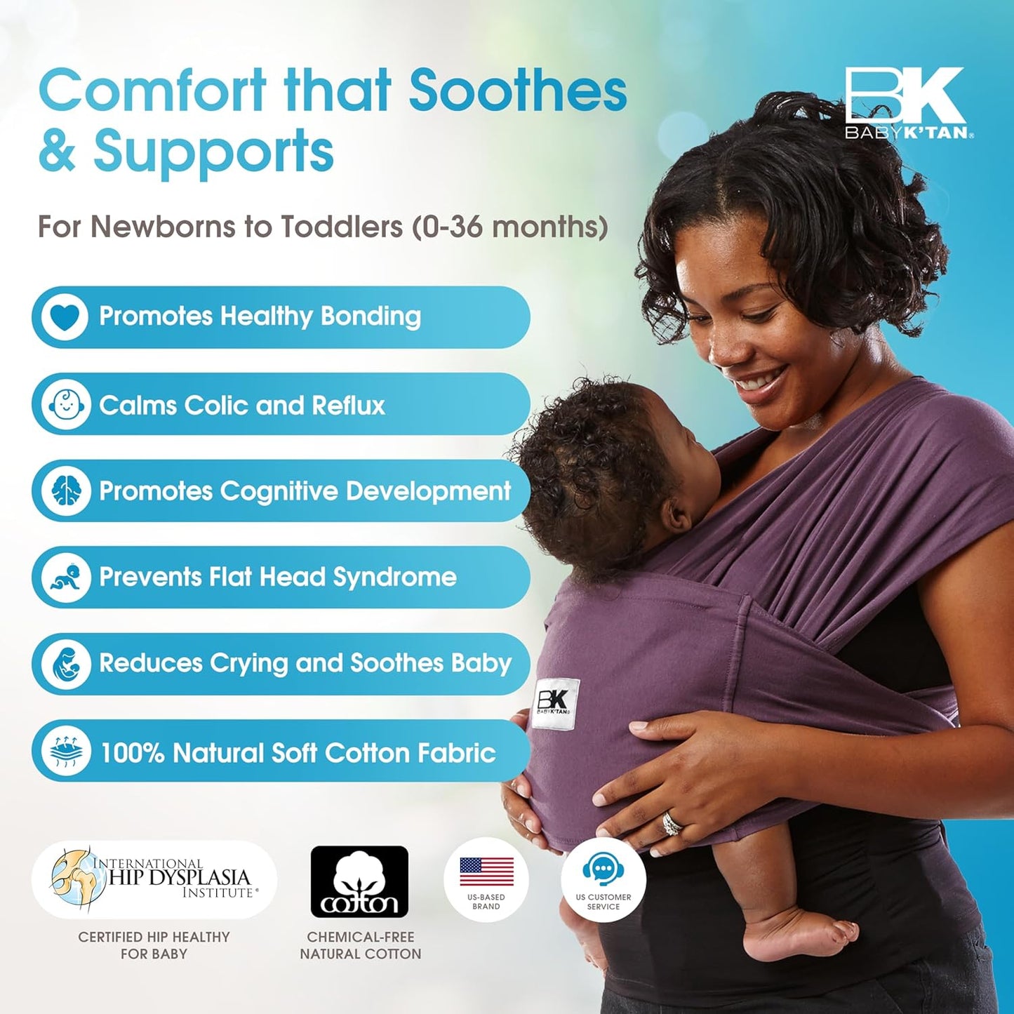 Original Baby K'tan Baby Carrier: #1 Easy Pre-Wrapped, Soft, Slip-On, No Rings, No Buckles | 5 in 1 Baby Sling Gift | The Best Hands Free Infant Wrap | Eggplant | X-Small