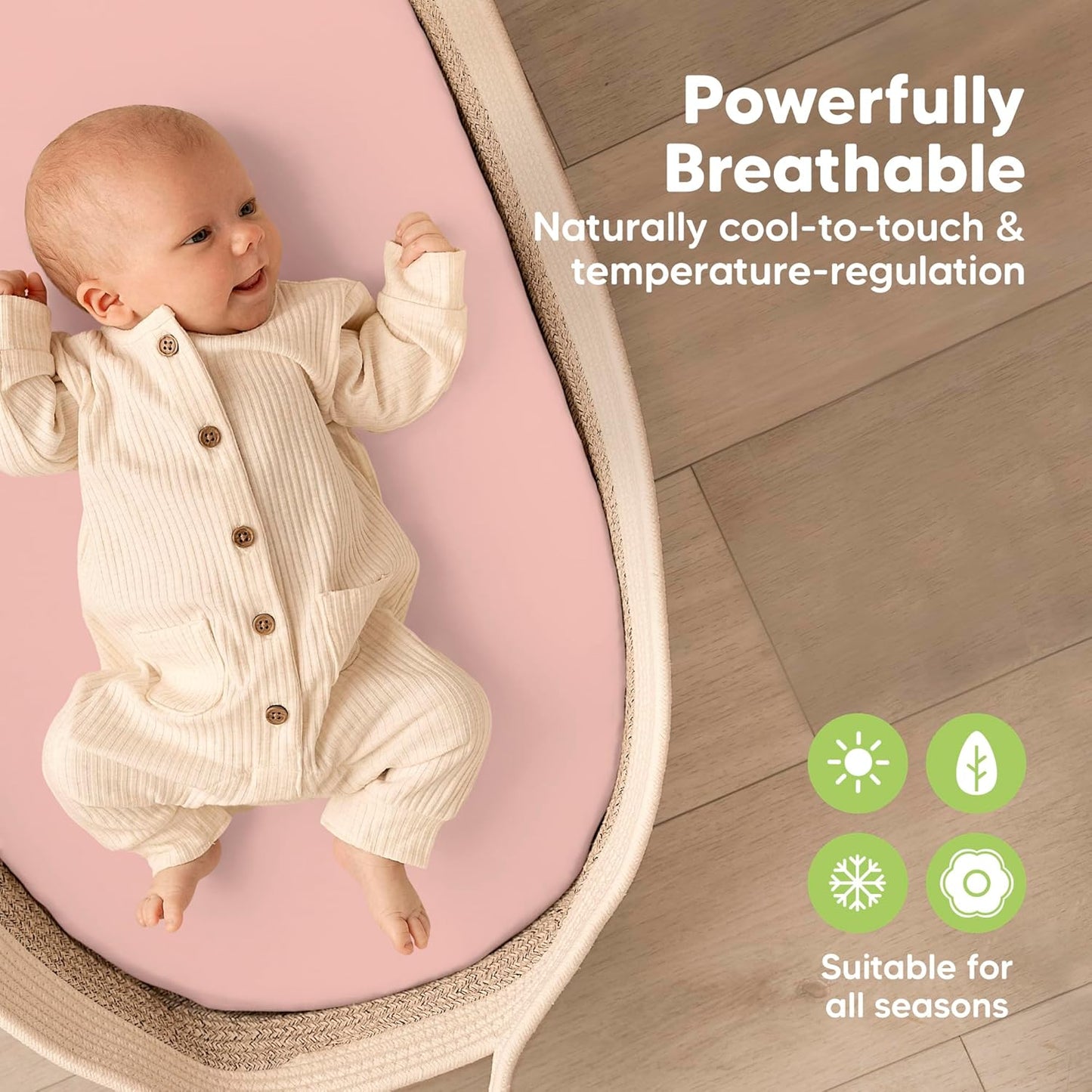 2-Pack Baby Bassinet Sheets Girl, Boy - 33x17 Viscose Derived from Bamboo Bedside Mattress Fitted Bassinet Sheets, Compatible with Halo Bassinest Swivel Sleeper, Baby Delight, Graco (Rose)