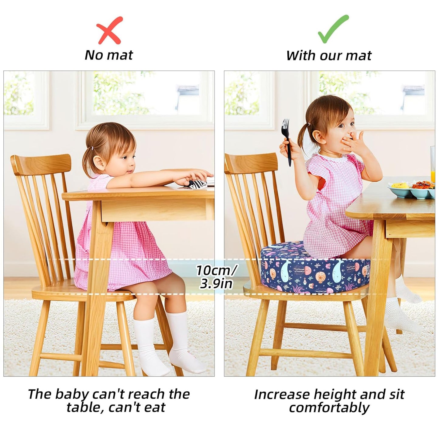 Zicac Portable Seat Cushion Washable with Non-Slip Bottom, Detachable Strong Support Cushion for Toddler Kids Baby Infant (Purple Octopus)