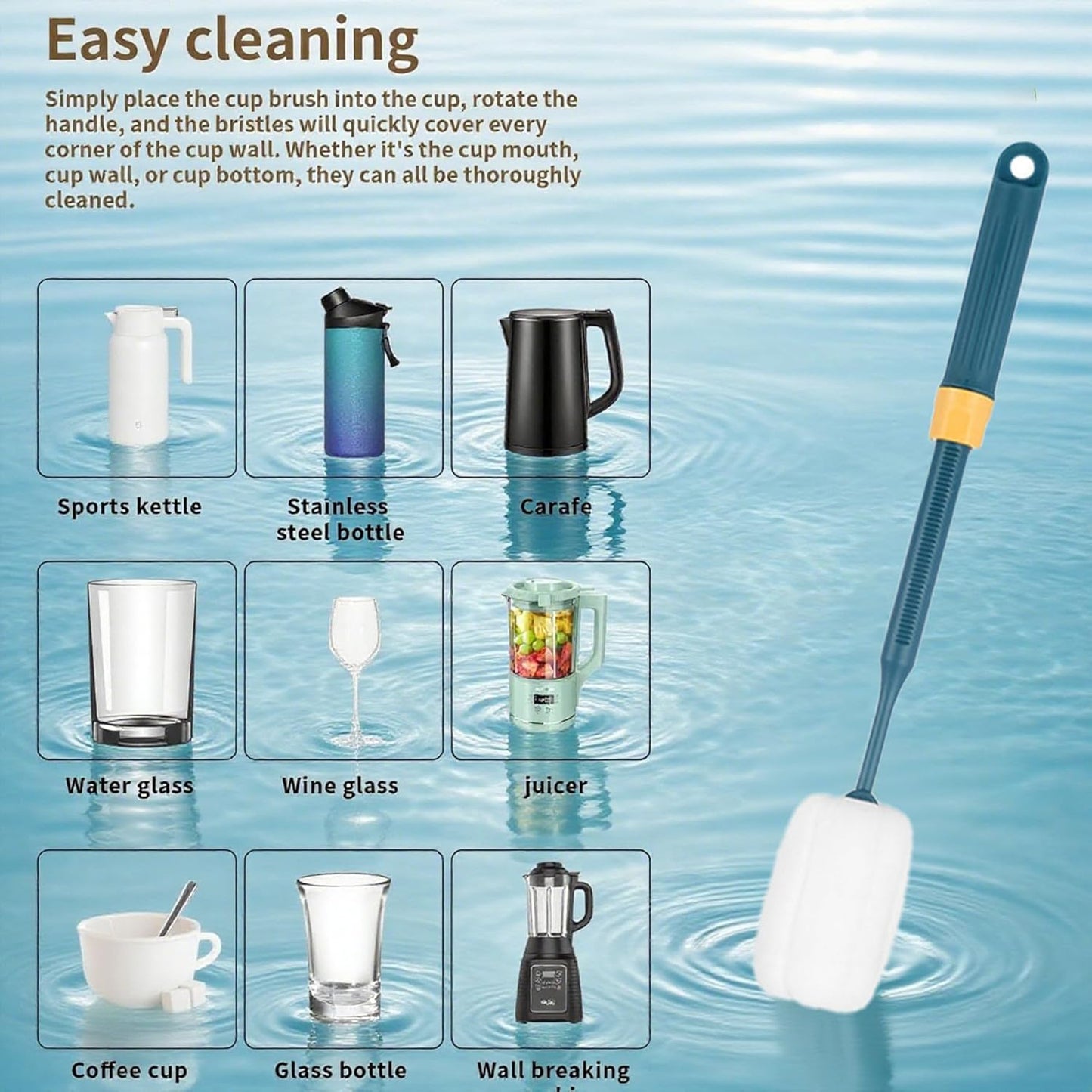 Dishwashing Foam Sponges Brush Telescopic Long Handle Scrubbing Brushes Clean Dishes, Sinks ，Cookware，Coffee Glasses Pot Milk Cup Mugs Wine Bottle (4pcs)