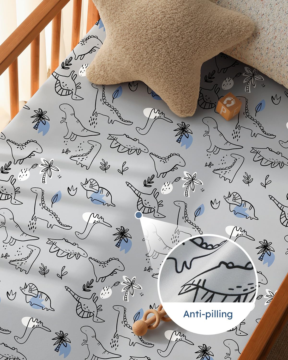 Pack and Play Sheets Fitted 3 Pack, Mini Crib Sheets for Pack N Play Mattress Stretchy Portable Playard Sheets, Soft Breathable Grey & Blue Car